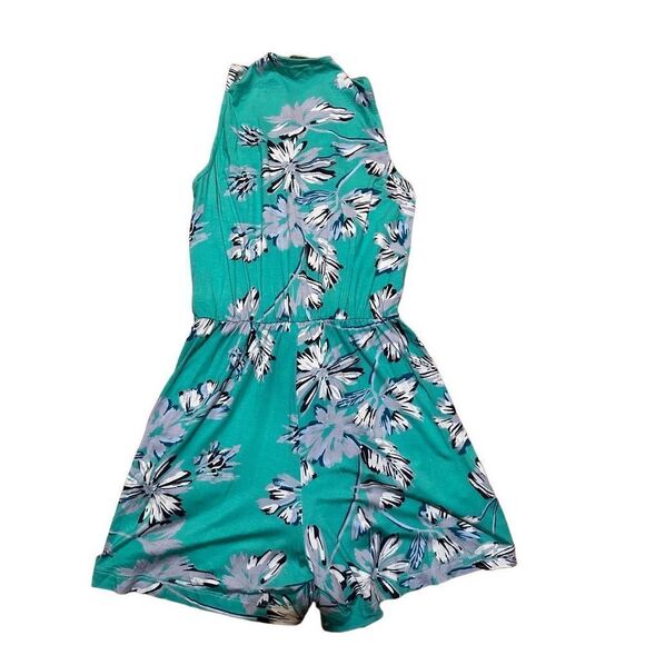 NWT YUMI KIM Short Draped Floral Romper Jersey Knit Women's S Turquoise White Bl - Picture 9 of 10